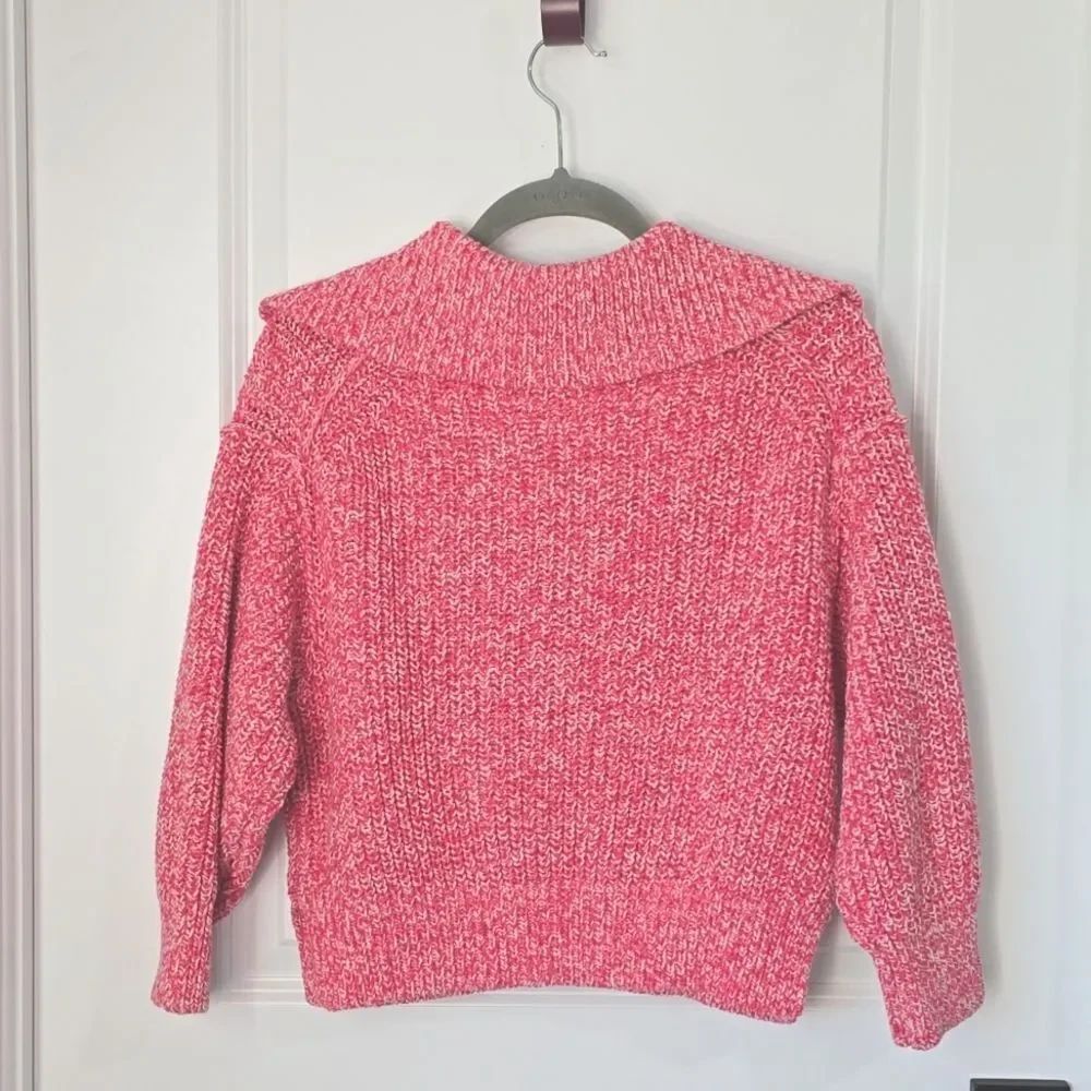 Free People Love This City Pink White Collared Slouchy Crop Sweater - Size XS - Picture 4 of 15